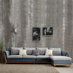 Alternative view of HH-L22 – Ghế sofa góc đệm vải viền da gỗ sồi hiện đại, sang trọng cho phòng khách Việt