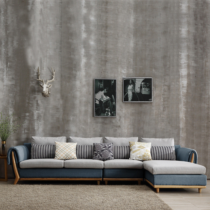 HH-L22 – Ghế sofa góc đệm vải viền da gỗ sồi hiện đại, sang trọng cho phòng khách Việt