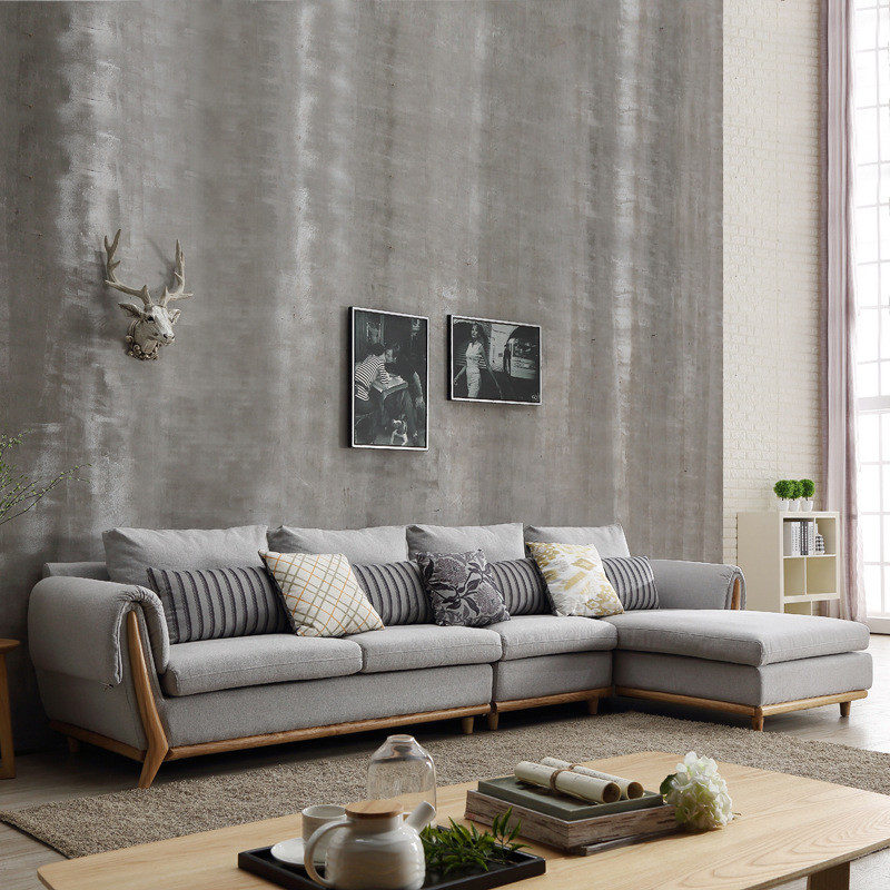HH-L22 – Ghế sofa góc đệm vải viền da gỗ sồi