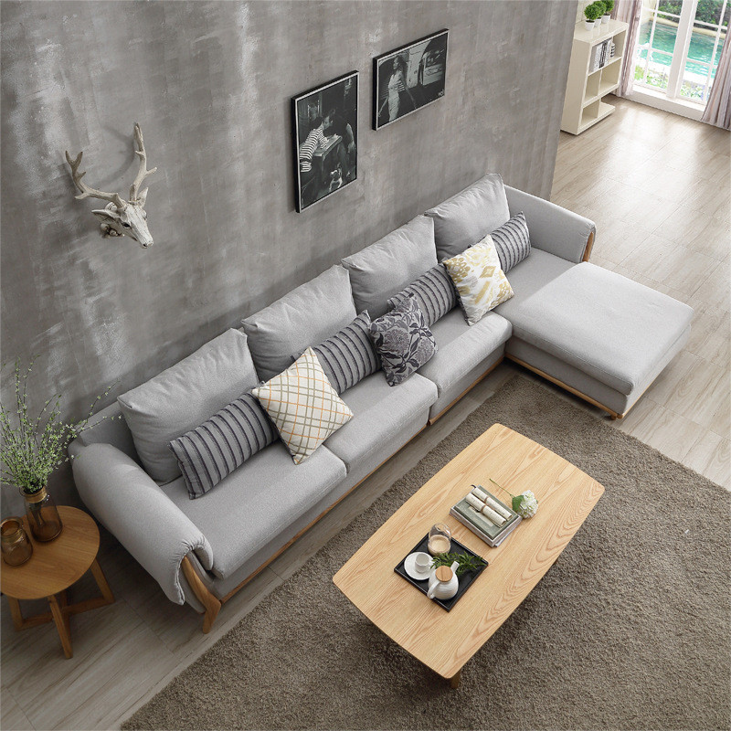 HH-L22 – Ghế sofa góc đệm vải viền da gỗ sồi hiện đại, sang trọng cho phòng khách Việt - Ảnh 6
