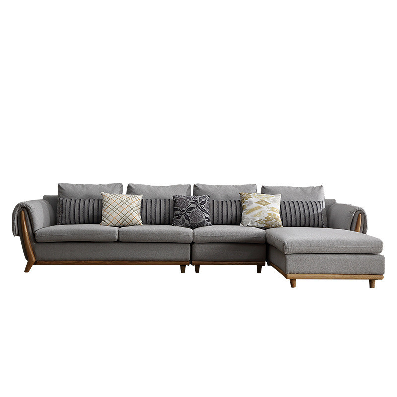 HH-L22 – Ghế sofa góc đệm vải viền da gỗ sồi hiện đại, sang trọng cho phòng khách Việt - Ảnh 4
