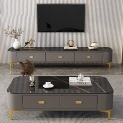 Bàn Trà Sofa Mặt Kính Cường Lực Vân Đá HH04