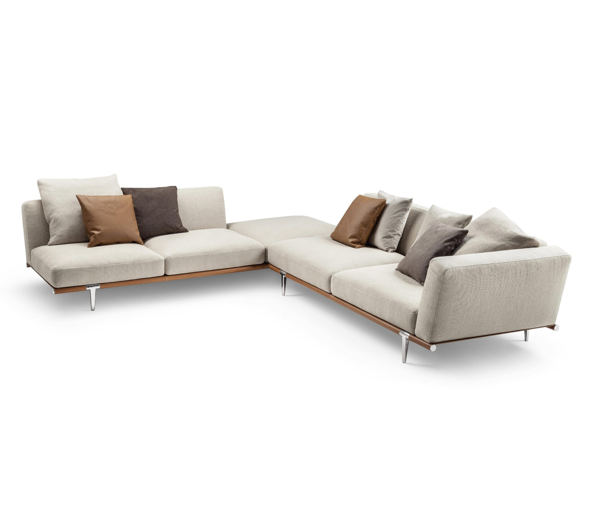 Sofa góc HHG 03 hiện đại chữ L tích hợp kệ, màu sắc trung tính – Sofa Huy Hoàng