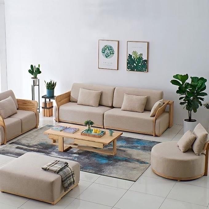 Sofa văng HHV 03 chất liệu gỗ tự nhiên kết hợp nệm bọc vải cao cấp – Phù hợp phòng khách hiện đại