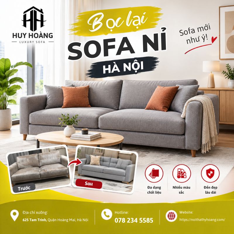 Bọc lại Sofa nỉ Hà Nội