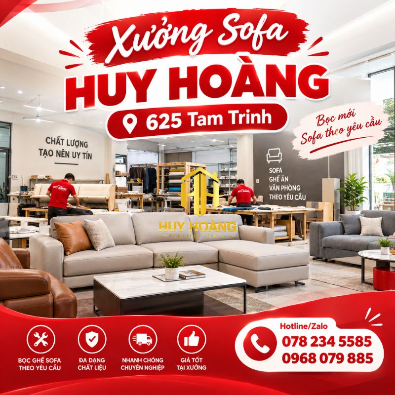 Xưởng Sofa Huy Hoàng là một trong những lựa chọn nổi bật trong Top 5 xưởng nội thất uy tín tại Hoàng Mai, chuyên sofa và nội thất đóng theo yêu cầu.
